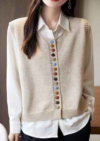 Simple Grey O Neck Button Knit Vest Sleeveless TF034