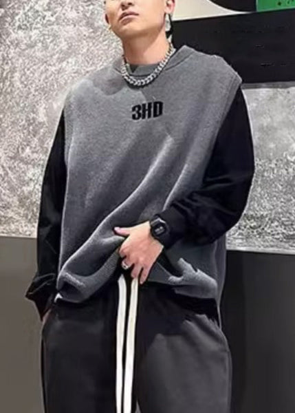 Simple Grey O Neck Letter Solid Men Knit Vest Fall RJ028 ABC