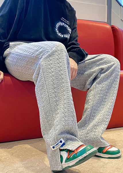 Simple Grey Pockets Side Open Solid Cotton Men Pants Fall WA060 MENP241110