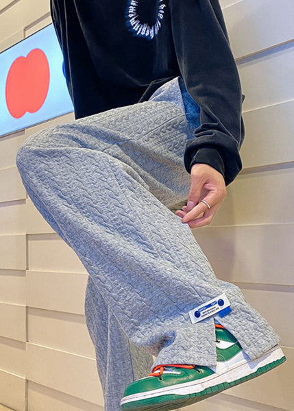 Simple Grey Pockets Side Open Solid Cotton Men Pants Fall WA060 MENP241110