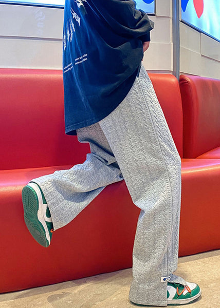 Simple Grey Pockets Side Open Solid Cotton Men Pants Fall WA060 MENP241110