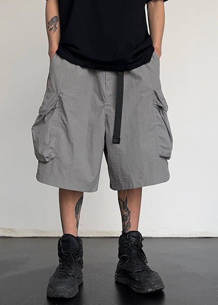 Men Solid Cotton Pockets Grey Simple Drawstring Shorts Summer FashionChic
