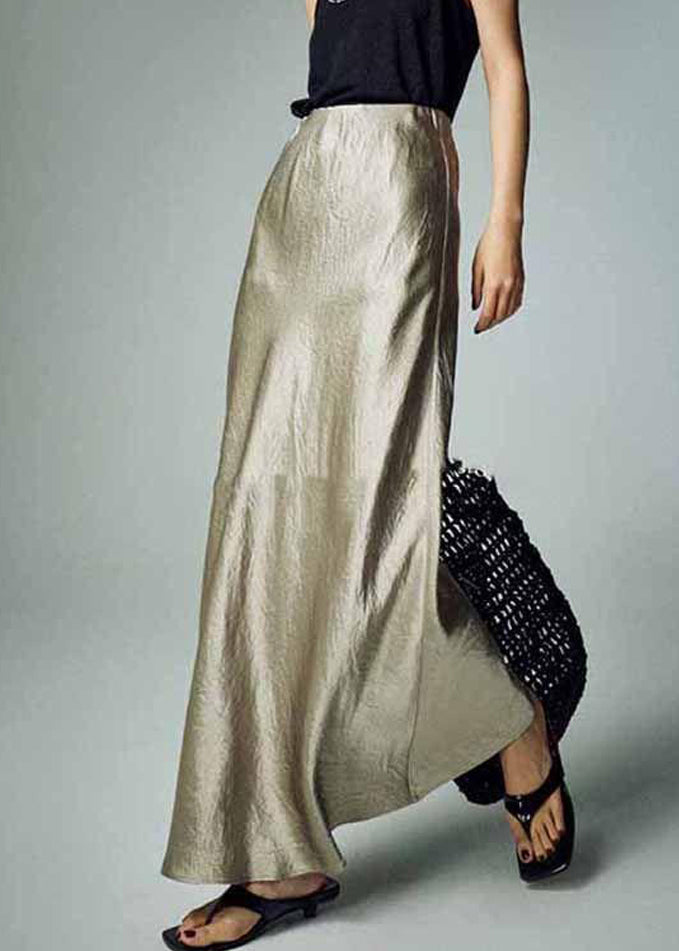 Simple Grey Solid High Waist Silk Skirt Summer KK097 SH-LF-SKTS240602