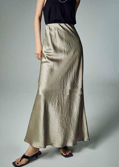 Simple Grey Solid High Waist Silk Skirt Summer KK097 SH-LF-SKTS240602