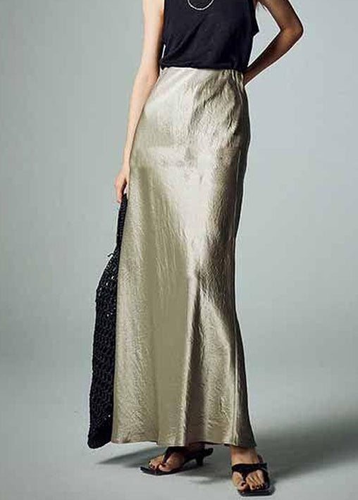 Simple Grey Solid High Waist Silk Skirt Summer KK097 SH-LF-SKTS240602