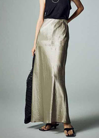 Simple Grey Solid High Waist Silk Skirt Summer KK097 SH-LF-SKTS240602