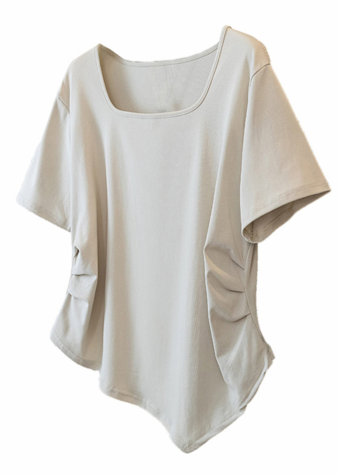 Simple Grey Square Collar Asymmetrical Patchwork Top Short Sleeve QB015 HS-STP241025