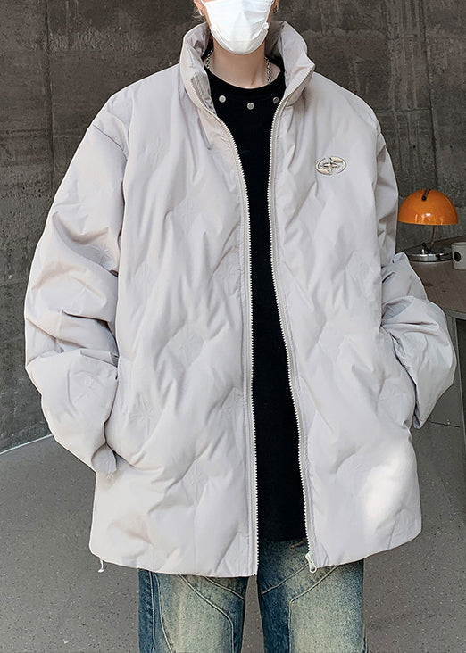 Simple Grey Stand Collar Zip Up Duck Down Men Coat Winter WL010 MENCW241123