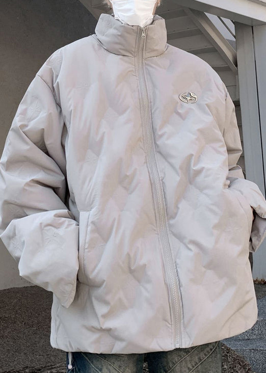 Simple Grey Stand Collar Zip Up Duck Down Men Coat Winter WL010 MENCW241123