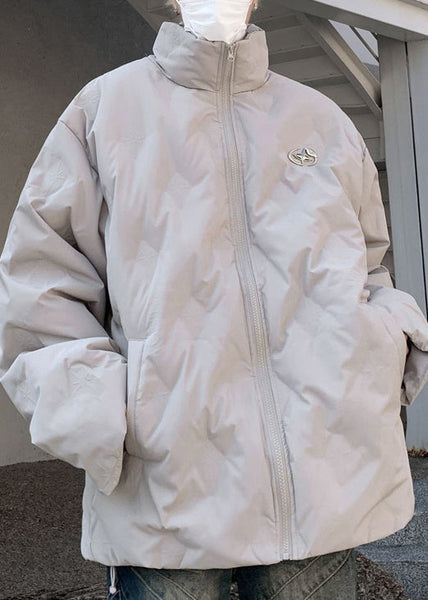 Simple Grey Stand Collar Zip Up Duck Down Men Coat Winter WL010 MENCW241123