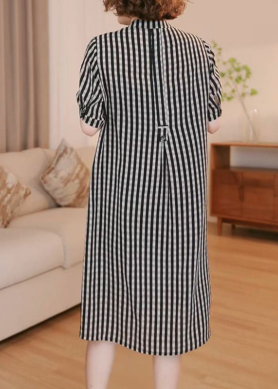 Striped Grey Cotton Simple Pockets Summer Dress Tea FashionChic
