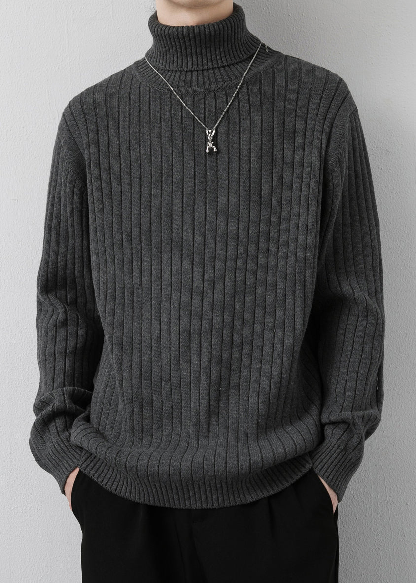 Simple Grey Turtleneck Solid Thick Knit Men Sweater Pullover Winter RJ046 ABC