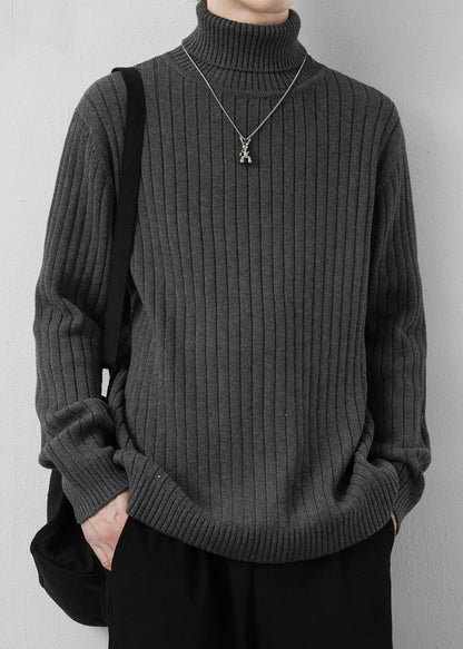 Simple Grey Turtleneck Solid Thick Knit Men Sweater Pullover Winter RJ046 ABC