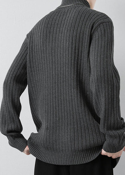 Simple Grey Turtleneck Solid Thick Knit Men Sweater Pullover Winter RJ046 ABC