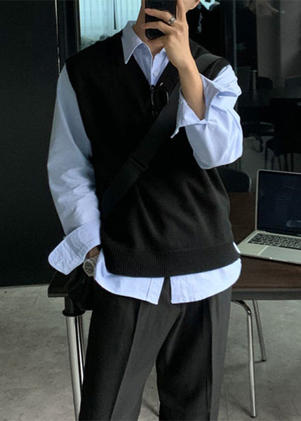 Simple Grey V Neck Cozy Knit Mens Vest Sleeveless RJ026 ABC