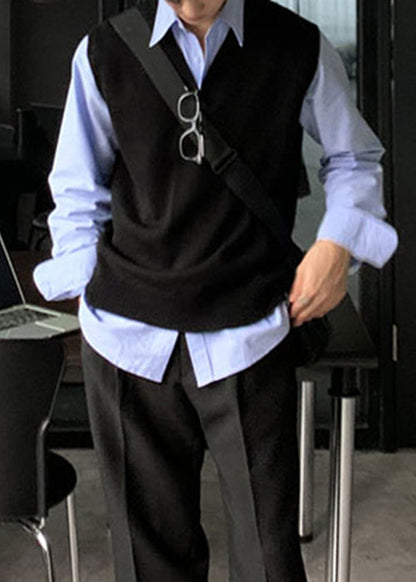 Simple Grey V Neck Cozy Knit Mens Vest Sleeveless RJ026 ABC