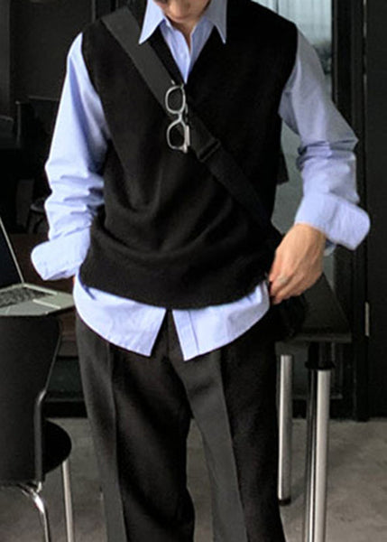 Simple Grey V Neck Cozy Knit Mens Vest Sleeveless RJ026 ABC