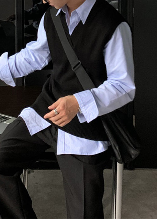 Simple Grey V Neck Cozy Knit Mens Vest Sleeveless RJ026 ABC