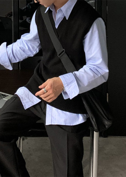 Simple Grey V Neck Cozy Knit Mens Vest Sleeveless RJ026 ABC