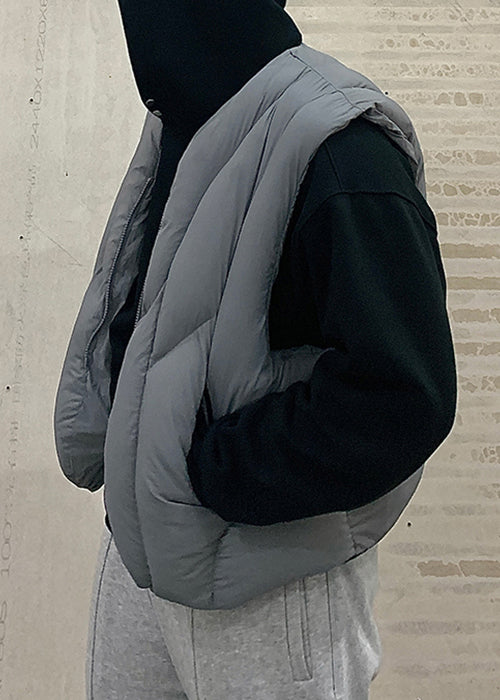 Simple Grey Zip Up Pockets Cotton Filled Mens Waistcoat Sleeveless RN002 ABC