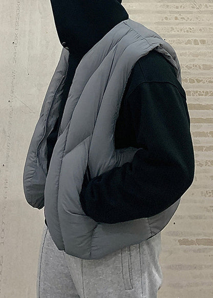 Simple Grey Zip Up Pockets Cotton Filled Mens Waistcoat Sleeveless RN002 ABC