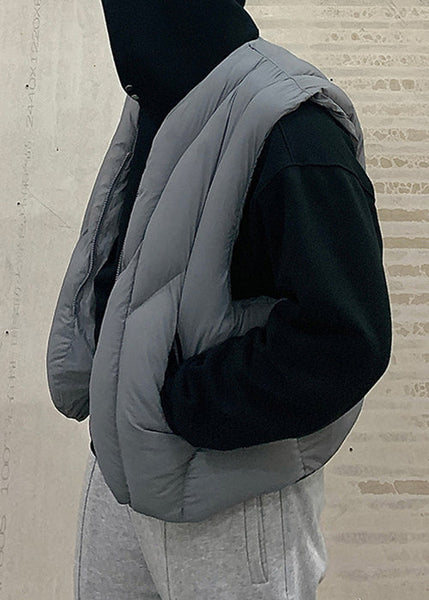 Simple Grey Zip Up Pockets Cotton Filled Mens Waistcoat Sleeveless RN002 ABC