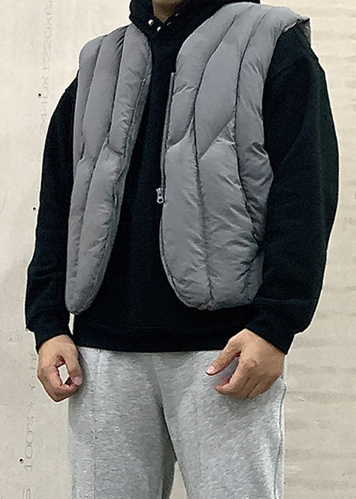 Simple Grey Zip Up Pockets Cotton Filled Mens Waistcoat Sleeveless RN002 ABC