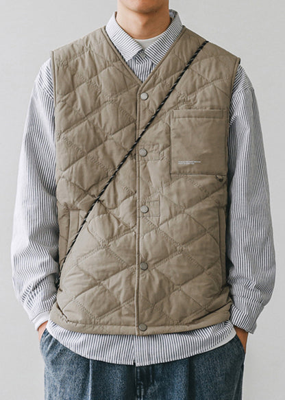 Simple Khaki Button Pockets Cotton Filled Mens Waistcoat Winter RN008 ABC