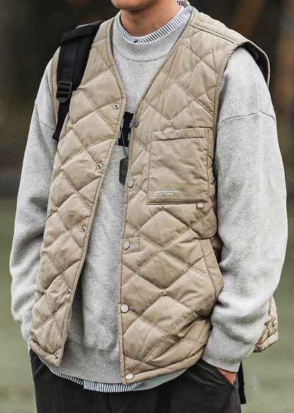 Simple Khaki Button Pockets Cotton Filled Mens Waistcoat Winter RN008 ABC