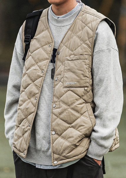 Simple Khaki Button Pockets Cotton Filled Mens Waistcoat Winter RN008 ABC