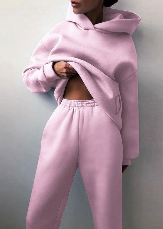 Two Waist Khaki Cotton Spring Hooded Elastic Set Simple Piece FashionChic