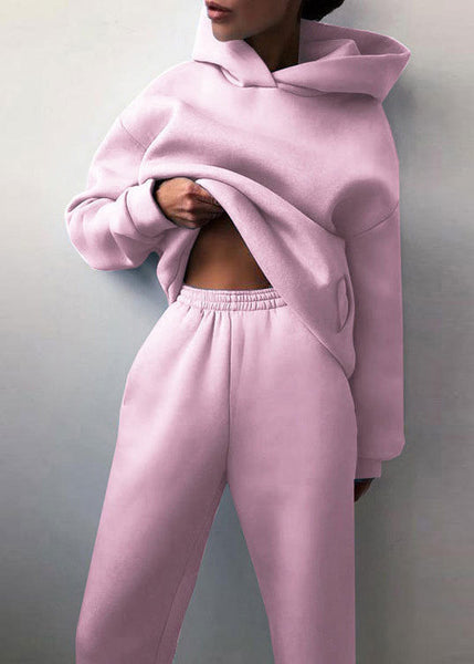 Two Waist Khaki Cotton Spring Hooded Elastic Set Simple Piece FashionChic