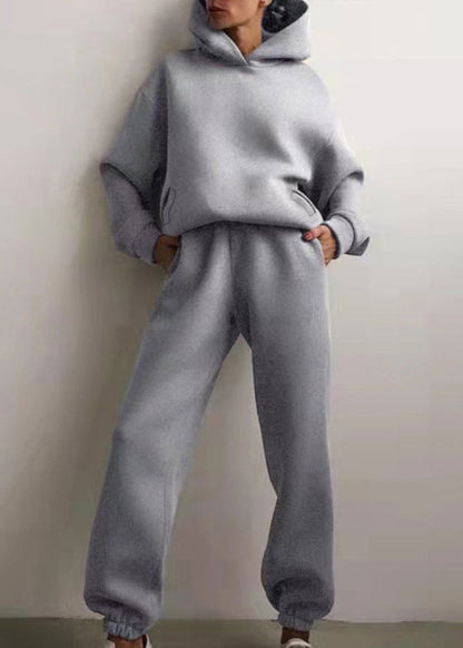 Two Waist Khaki Cotton Spring Hooded Elastic Set Simple Piece FashionChic