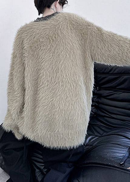 Simple Khaki O Neck Solid Mink Velvet Men Sweaters Winter RC021 ABC