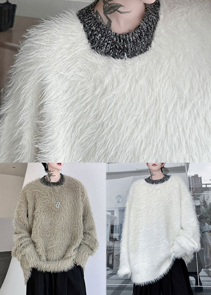 Simple Khaki O Neck Solid Mink Velvet Men Sweaters Winter RC021 ABC