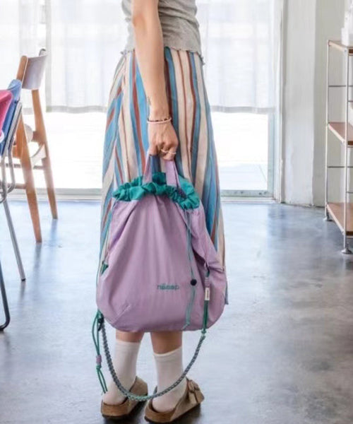 Simple Khaki Patchwork Drawstring Canvas Satchel Handbag MM032 Bag-BGS240620