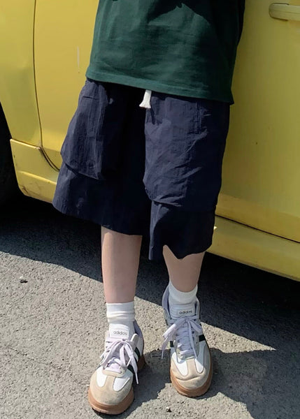 Simple Khaki Pockets Drawstring Men Crop Pants Summer YT012 Men-Silk-MENCP240721