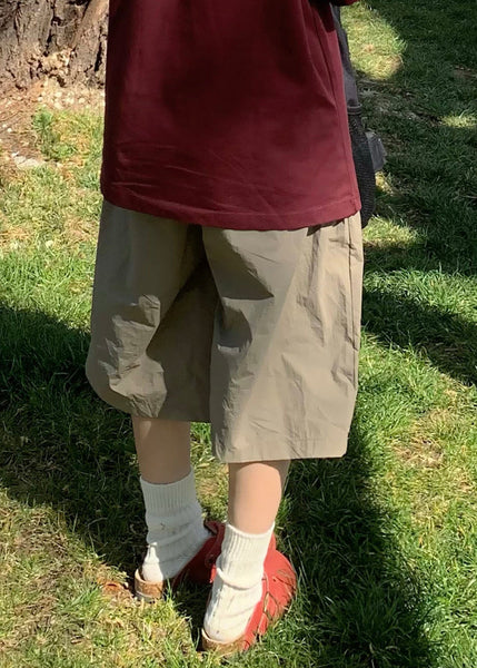 Simple Khaki Pockets Drawstring Men Crop Pants Summer YT012 Men-Silk-MENCP240721