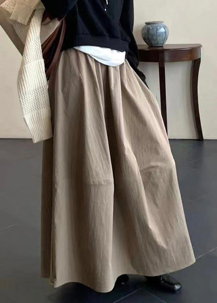 Waist Simple Fall Elastic Pockets Skirts Khaki Cotton FashionChic