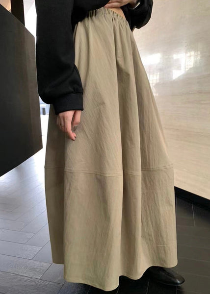 Waist Simple Fall Elastic Pockets Skirts Khaki Cotton FashionChic