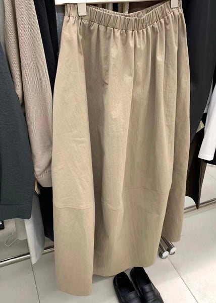 Waist Simple Fall Elastic Pockets Skirts Khaki Cotton FashionChic