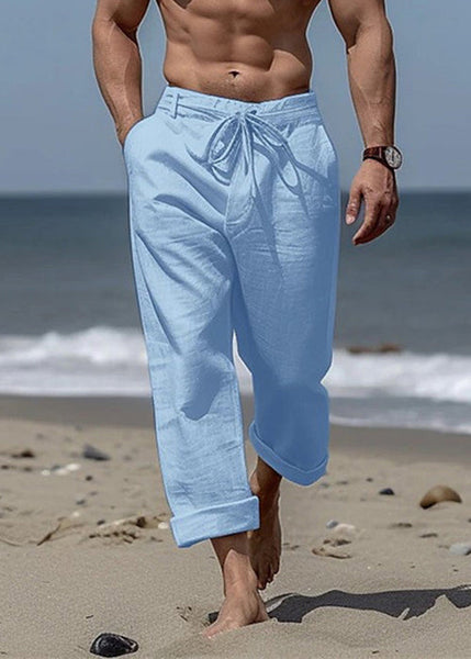 Khaki Pants Simple Summer Cotton Elastic Mens Pockets Waist Solid FashionChic