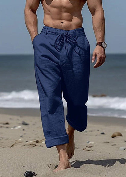 Khaki Pants Simple Summer Cotton Elastic Mens Pockets Waist Solid FashionChic
