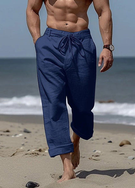 Khaki Pants Simple Summer Cotton Elastic Mens Pockets Waist Solid FashionChic