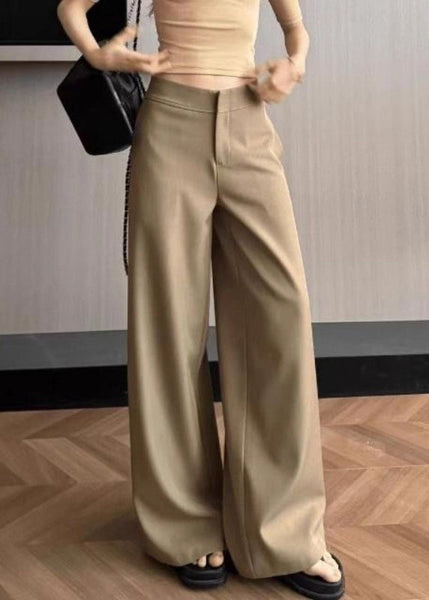 Spandex Summer Pockets Waist High Simple Solid Khaki Pants FashionChic