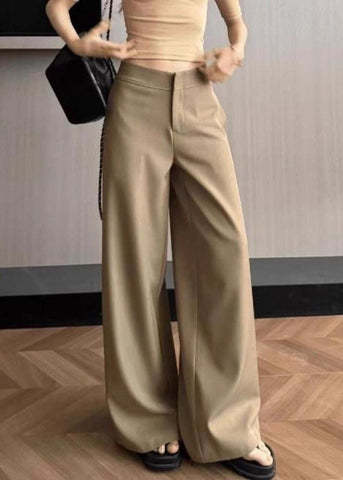 Spandex Summer Pockets Waist High Simple Solid Khaki Pants FashionChic