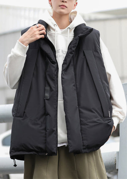 Simple Khaki Stand Collar Zip Up Cotton Filled Men Waistcoat Winter EQ035 ABC