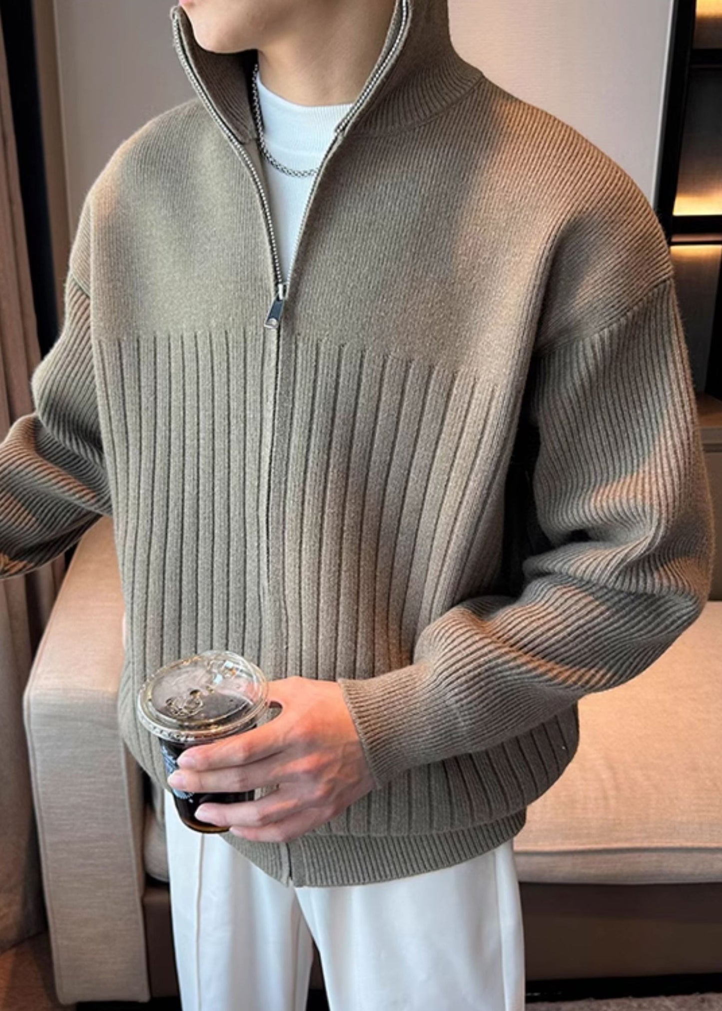 Khaki Up Coats Cozy Knit Mens Spring Zip Simple FashionChic