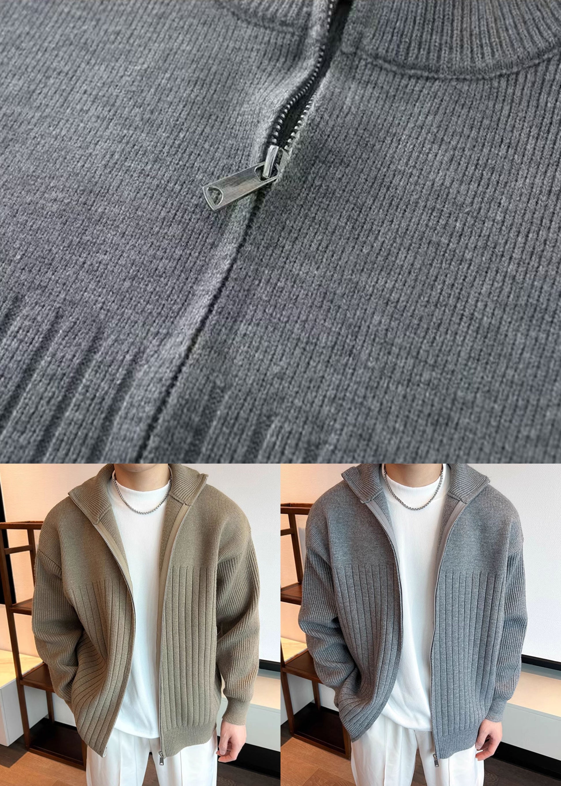 Khaki Up Coats Cozy Knit Mens Spring Zip Simple FashionChic