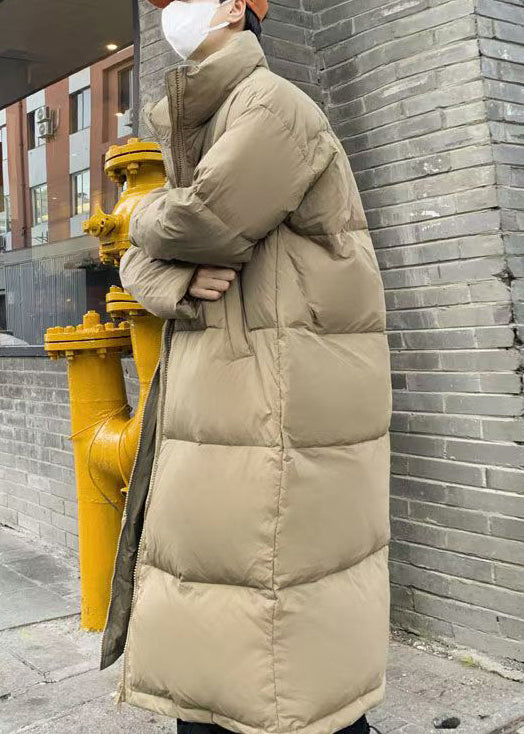 Simple Khaki Zip Up Pockets Duck Down Men Down Long Coats Winter RM008 ABC